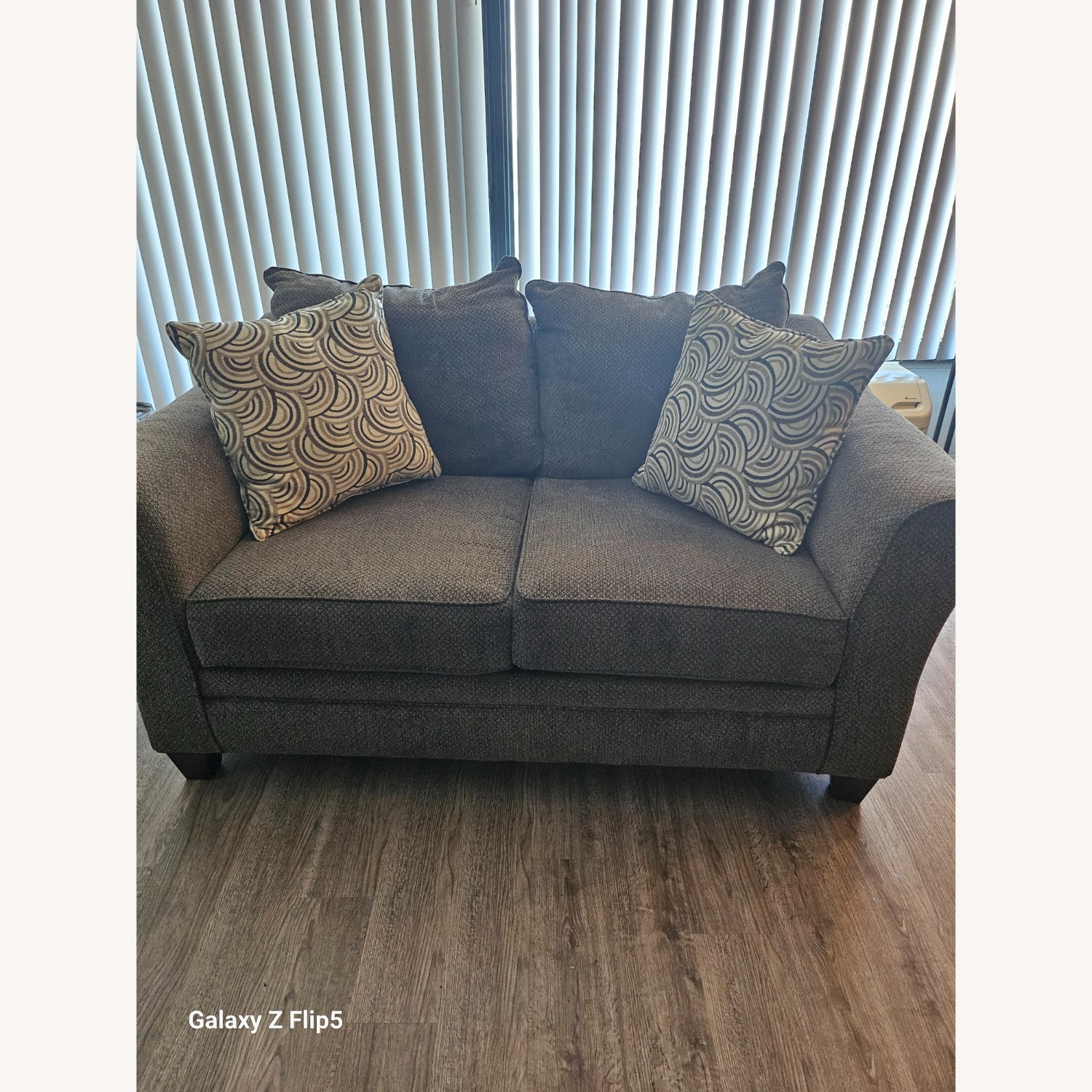Dark Gray Fabric Loveseat - image-5