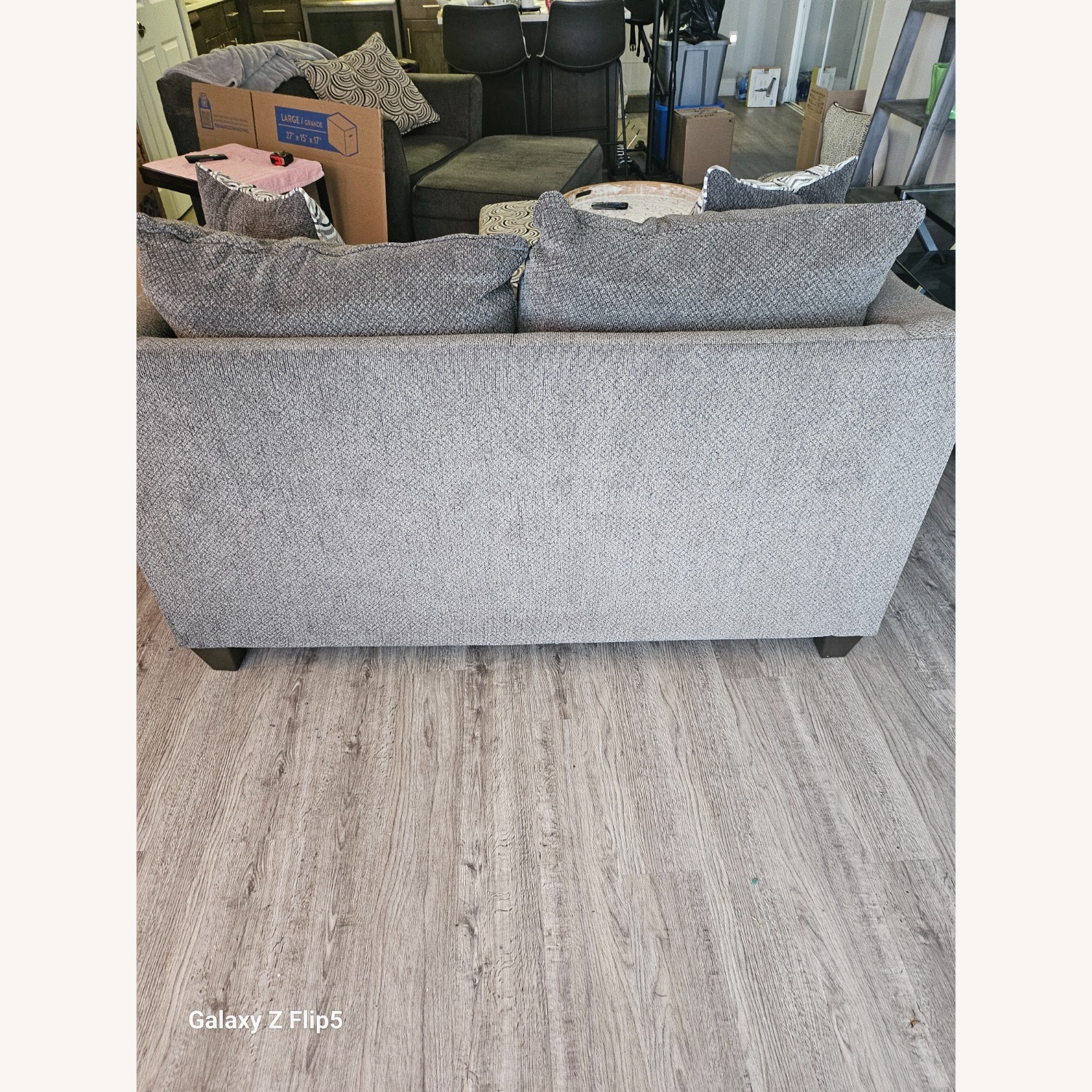 Dark Gray Fabric Loveseat - image-2