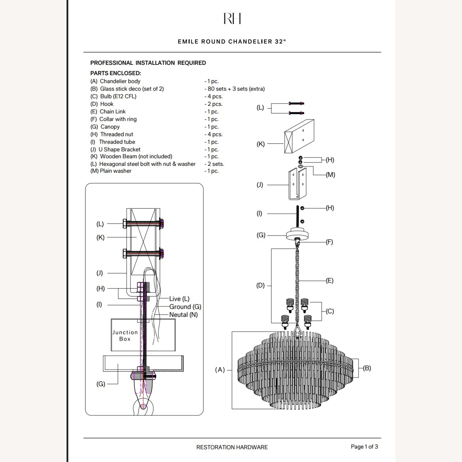 Restoration Hardware Emile Black Metal Ceiling Lamp - image-3