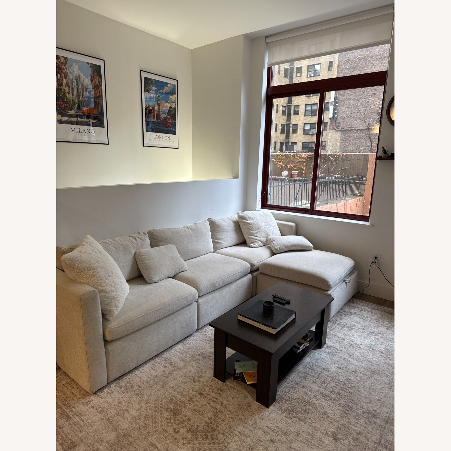 Cream Sectional Sofa with Ottoman - image-2