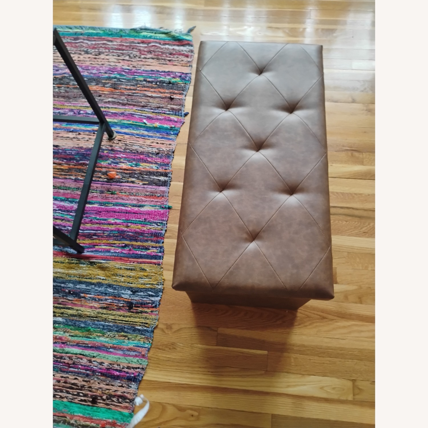 Light Brown Faux Leather Ottoman - image-3