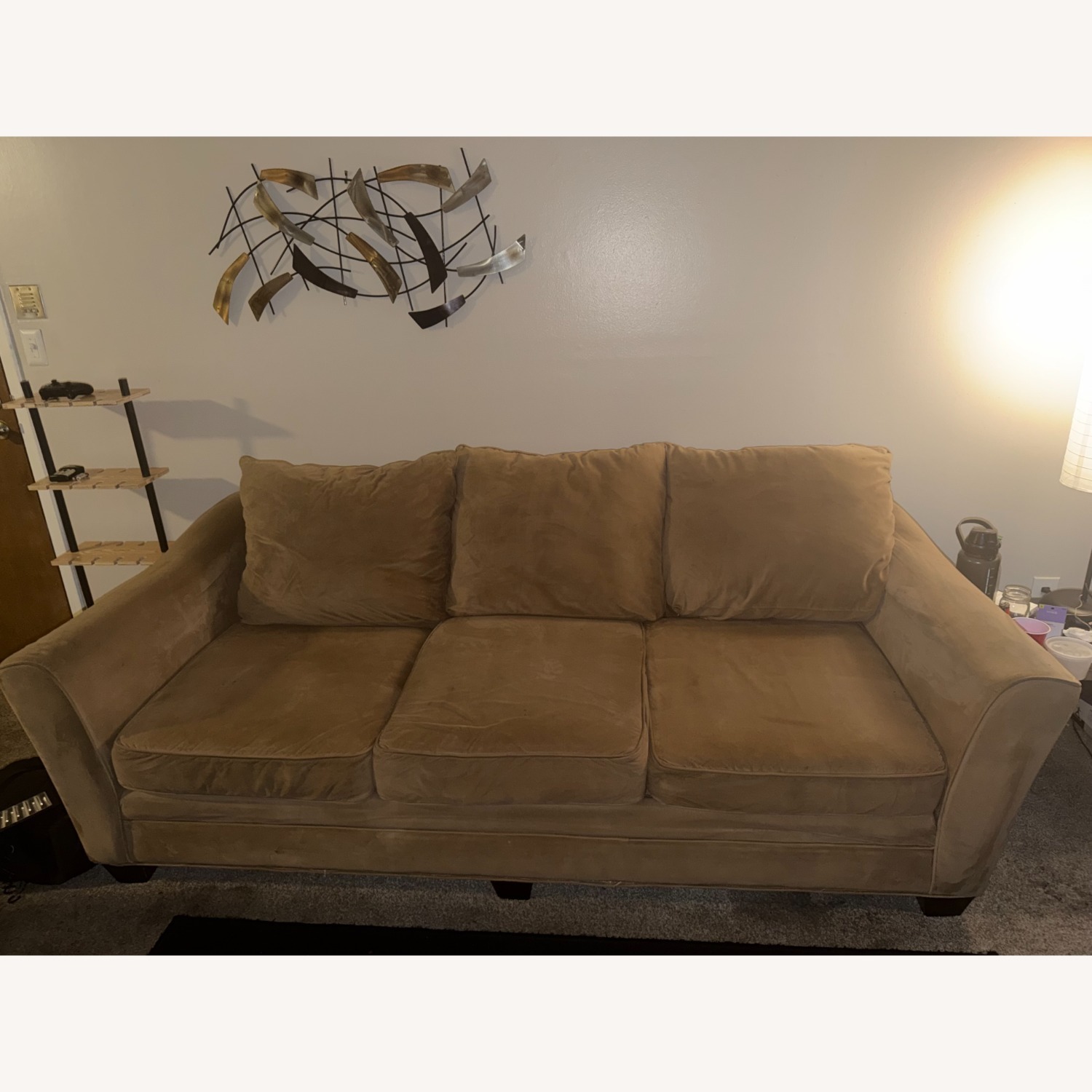 Light Brown Suede 3+ Seater Sofa - image-6