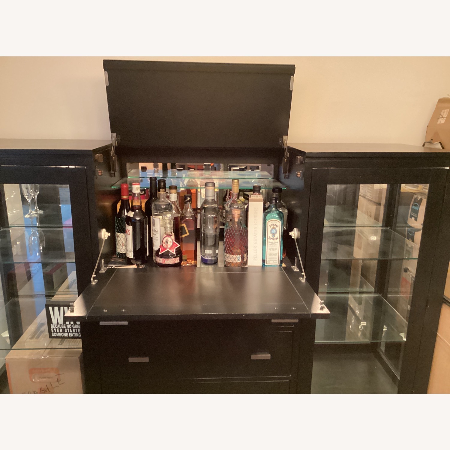 Black Wood Bar Hutch - image-3