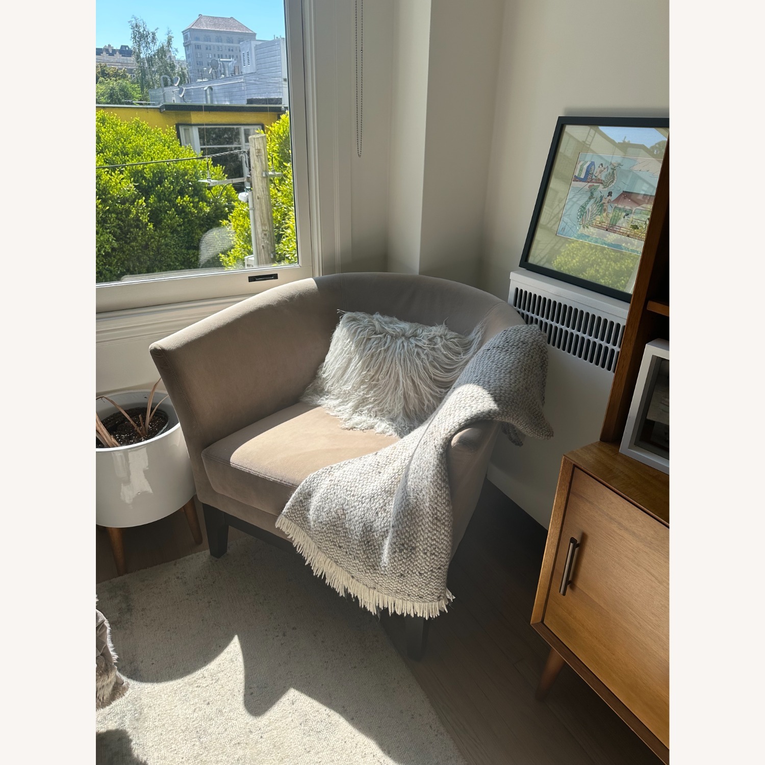 West Elm Tulip Light Gray Velvet Armchair - image-3