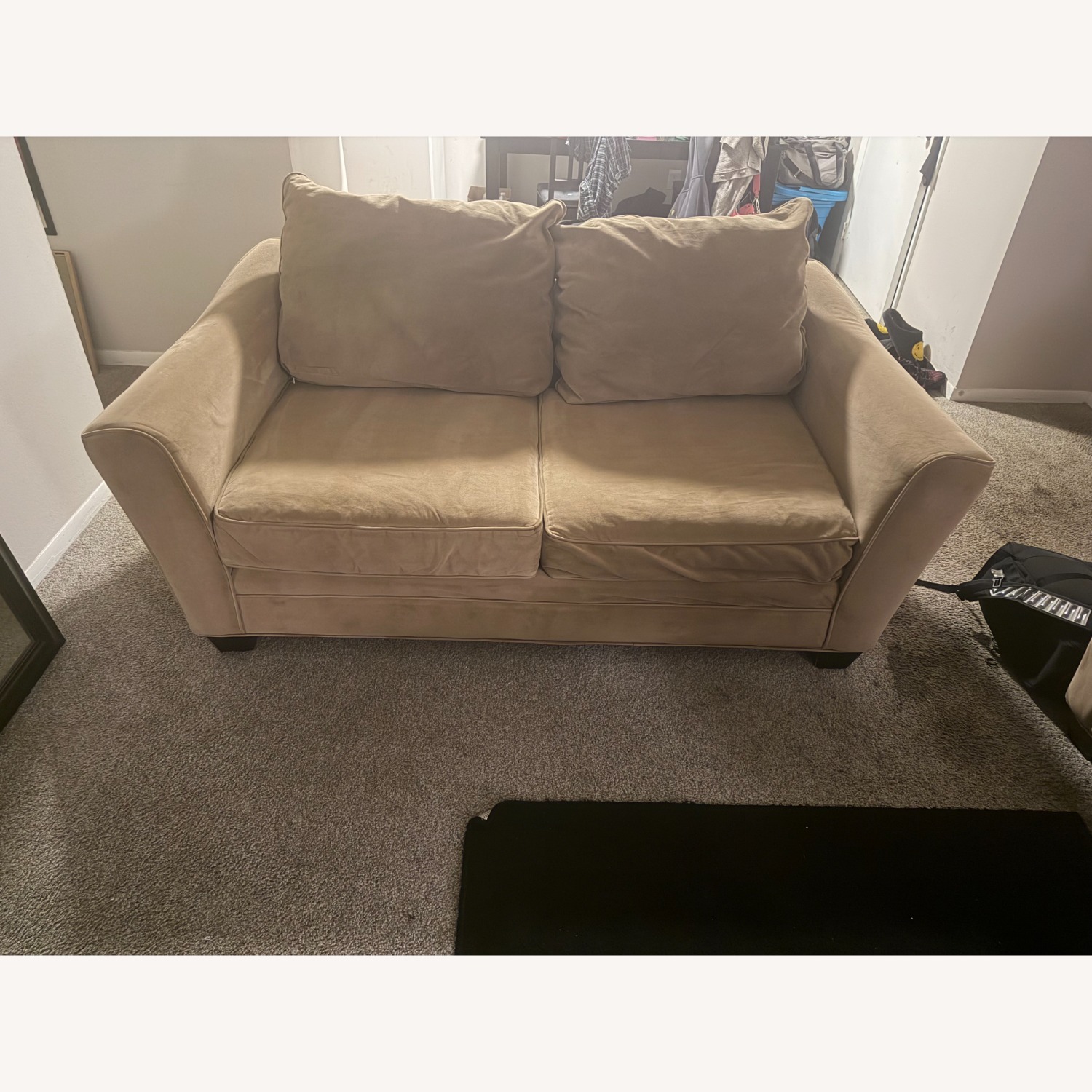 Light Brown Suede Loveseat - image-3
