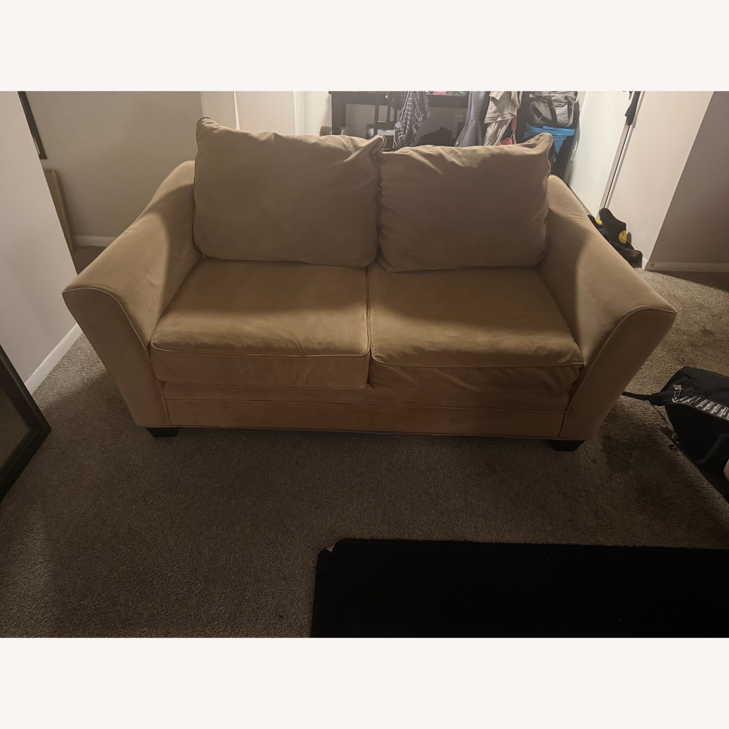 Light Brown Suede Loveseat - image-1