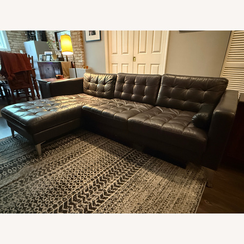 Used IKEA KARLSTAD Dark Brown Faux Leather 2 Piece Sectional for sale on AptDeco