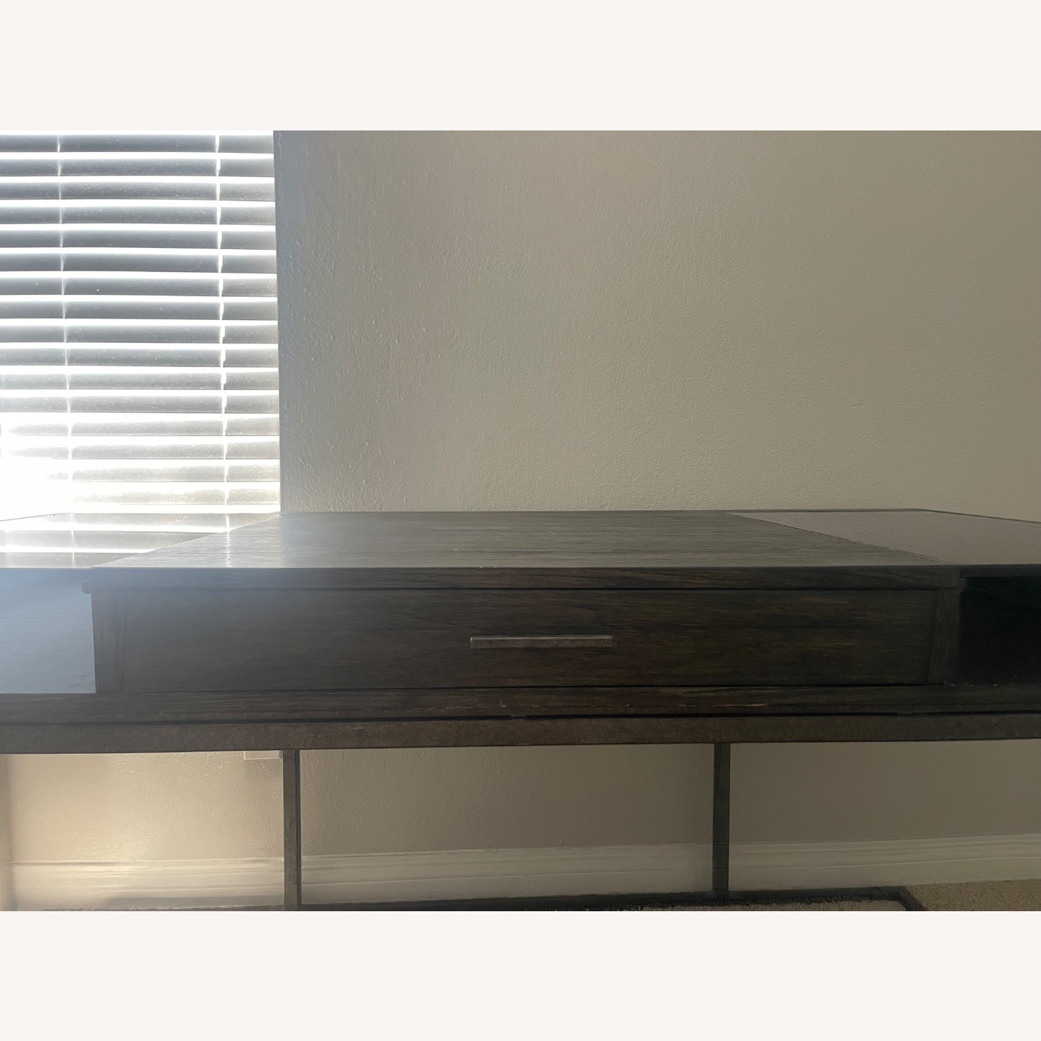 Modern Dark Wood & Glass Console Table with Drawer - image-1