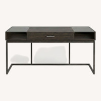Modern Dark Wood & Glass Console Table with Drawer