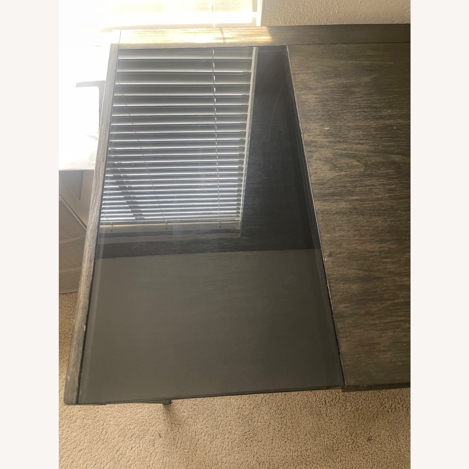 Modern Dark Wood & Glass Console Table with Drawer - image-3