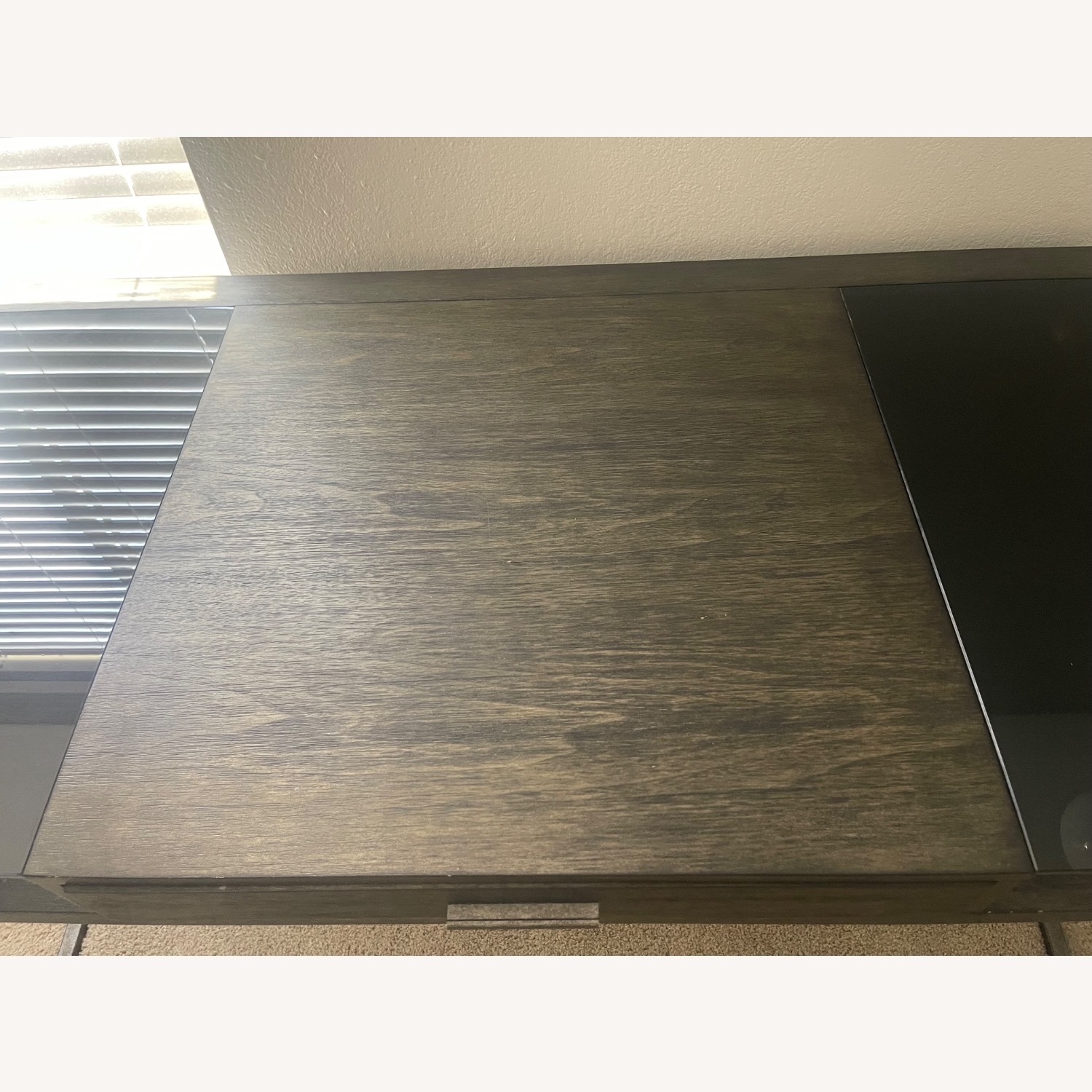 Modern Dark Wood & Glass Console Table with Drawer - image-2
