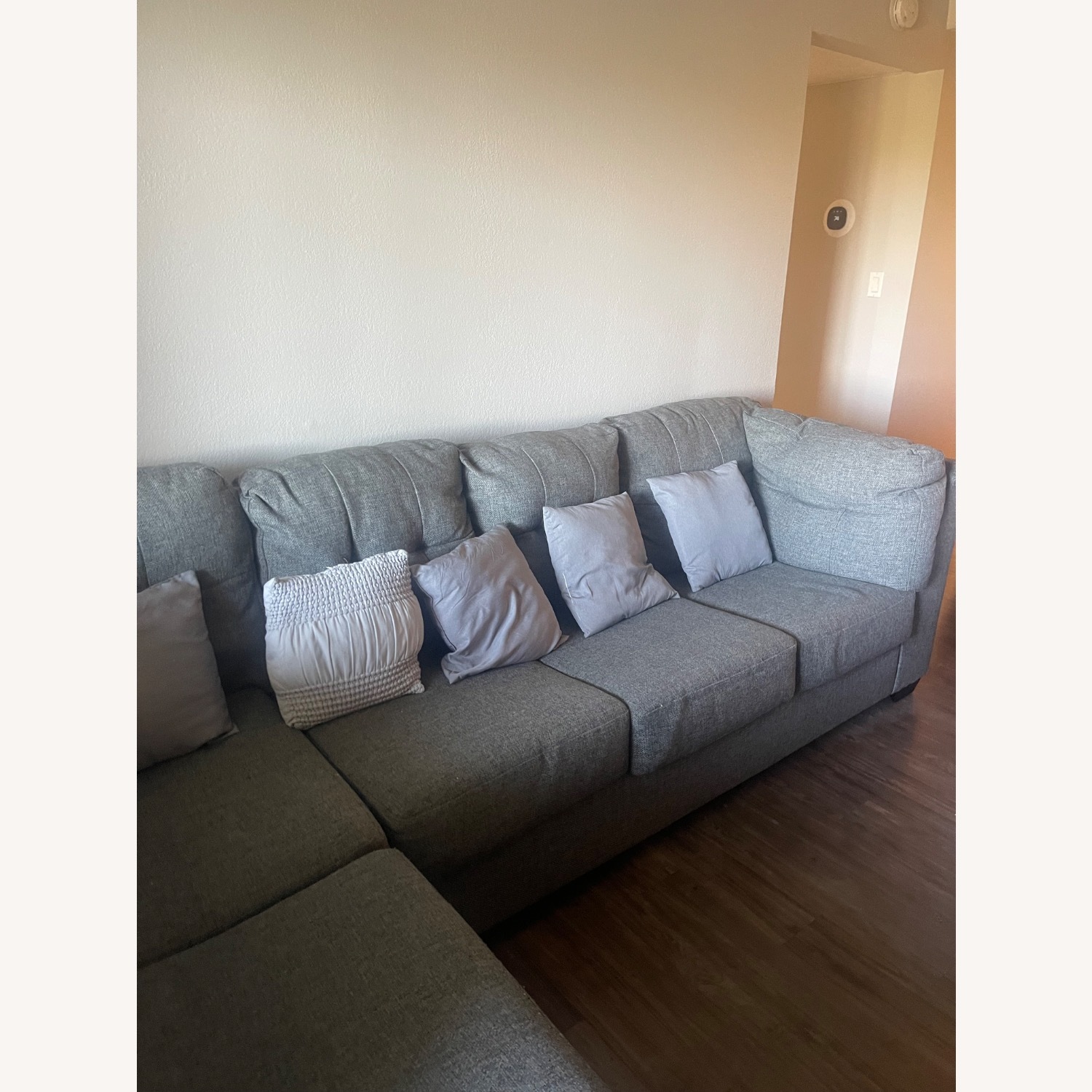 Large Gray Sectional Sofa with Chaise Lounge - image-7