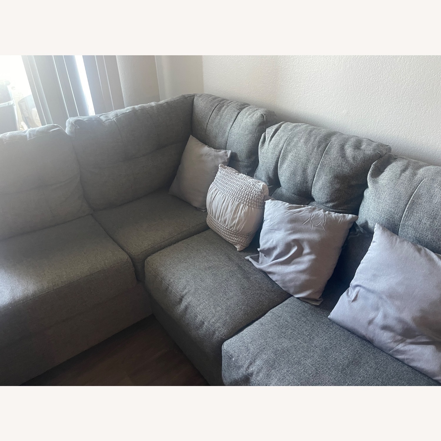 Large Gray Sectional Sofa with Chaise Lounge - image-6