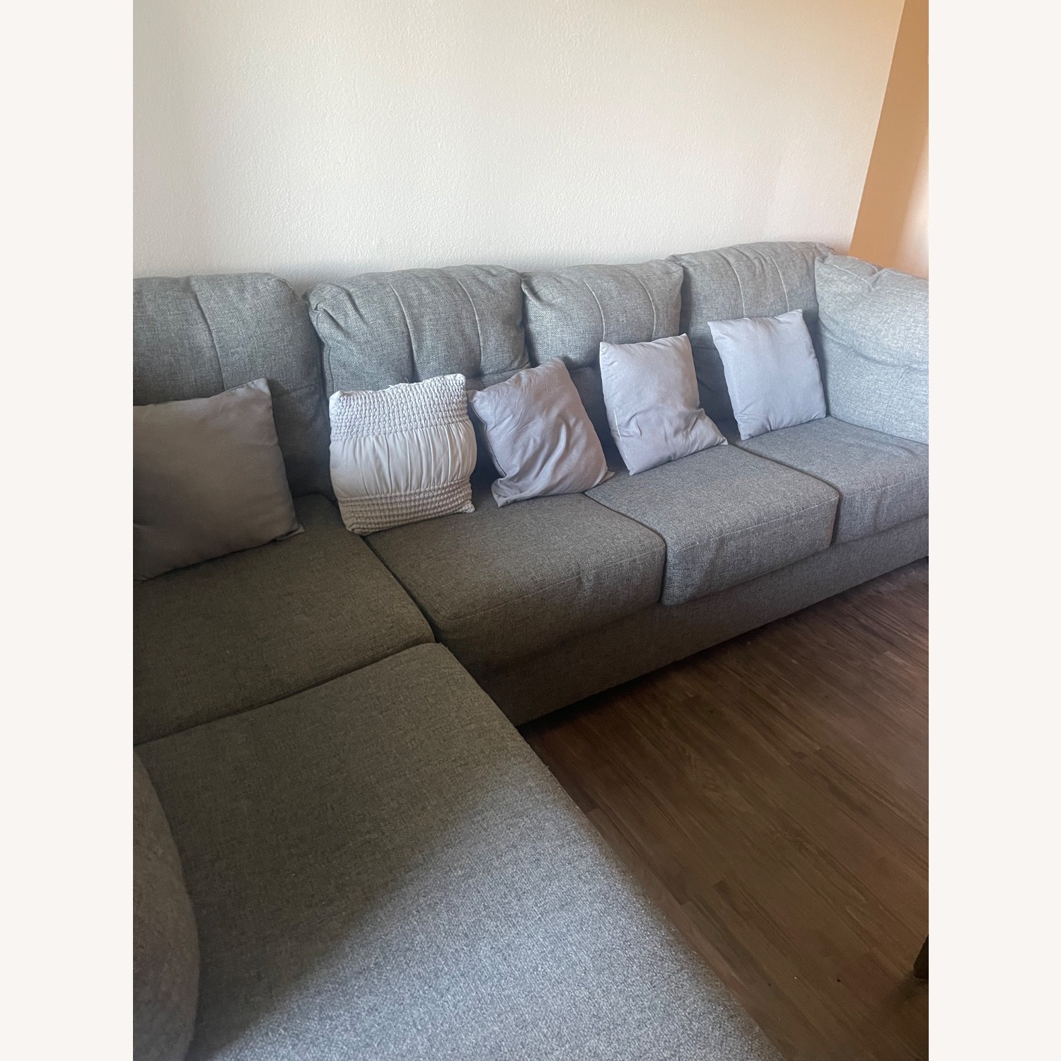 Large Gray Sectional Sofa with Chaise Lounge - image-1