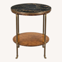 Two Tiered Marble and Wood End Table