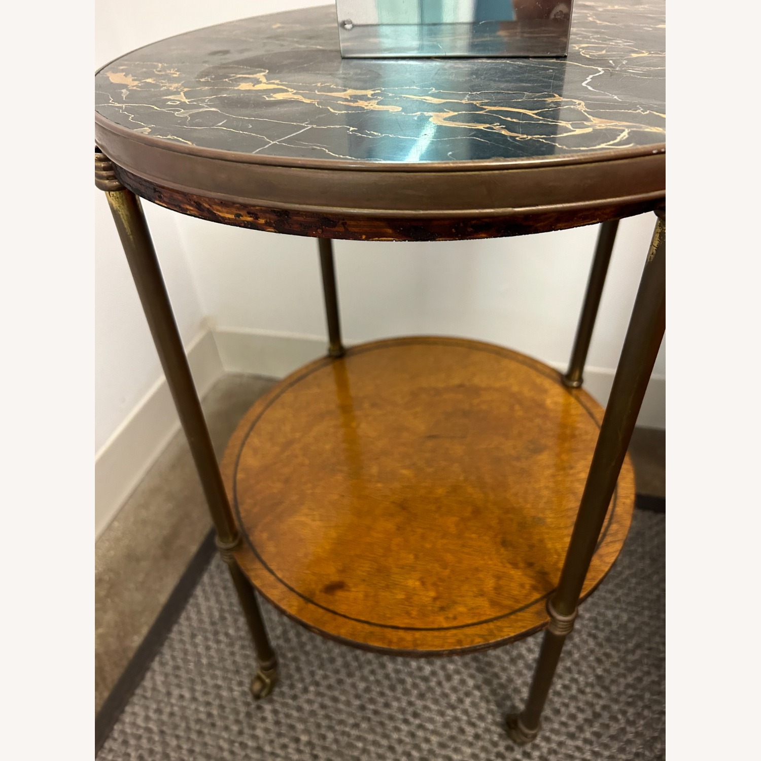 Two Tiered Marble and Wood End Table - image-4