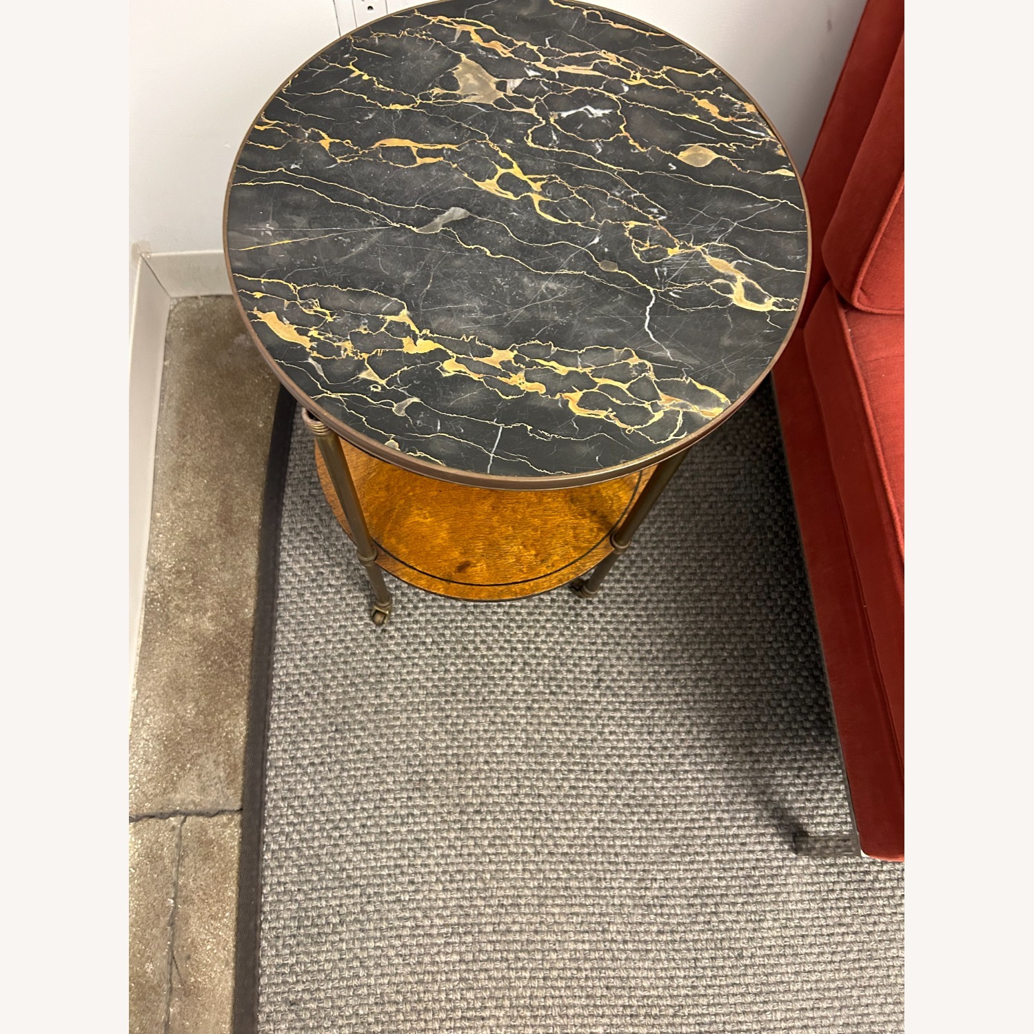 Two Tiered Marble and Wood End Table - image-1