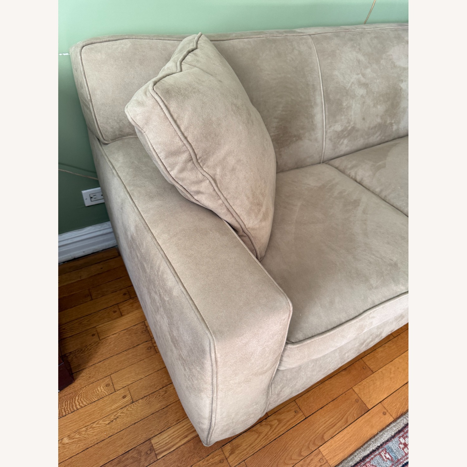 Crate & Barrel Cameron Taupe Faux Suede 3 Seat Sofa - image-3
