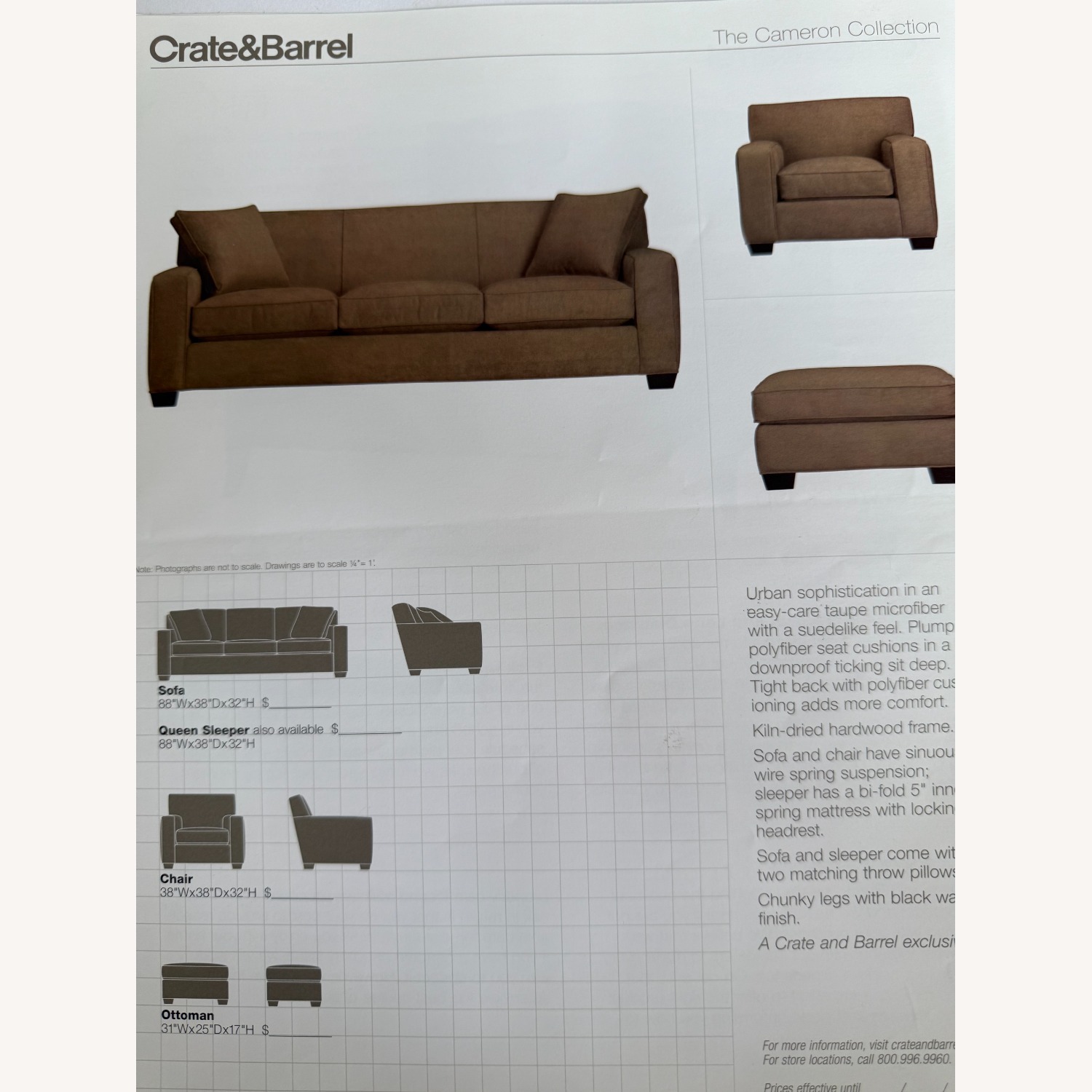 Crate & Barrel Cameron Taupe Faux Suede 3 Seat Sofa - image-9
