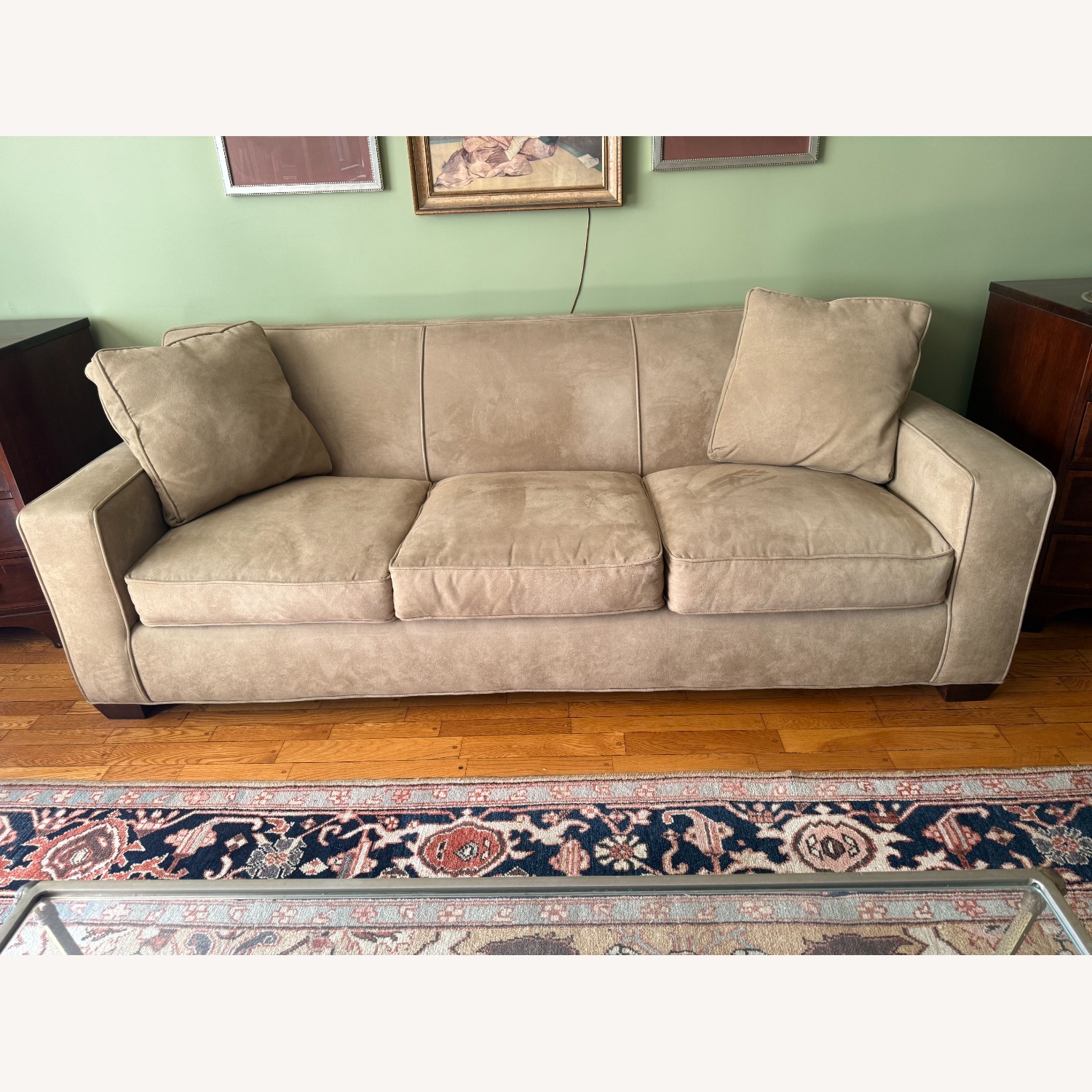 Crate & Barrel Cameron Taupe Faux Suede 3 Seat Sofa - image-1