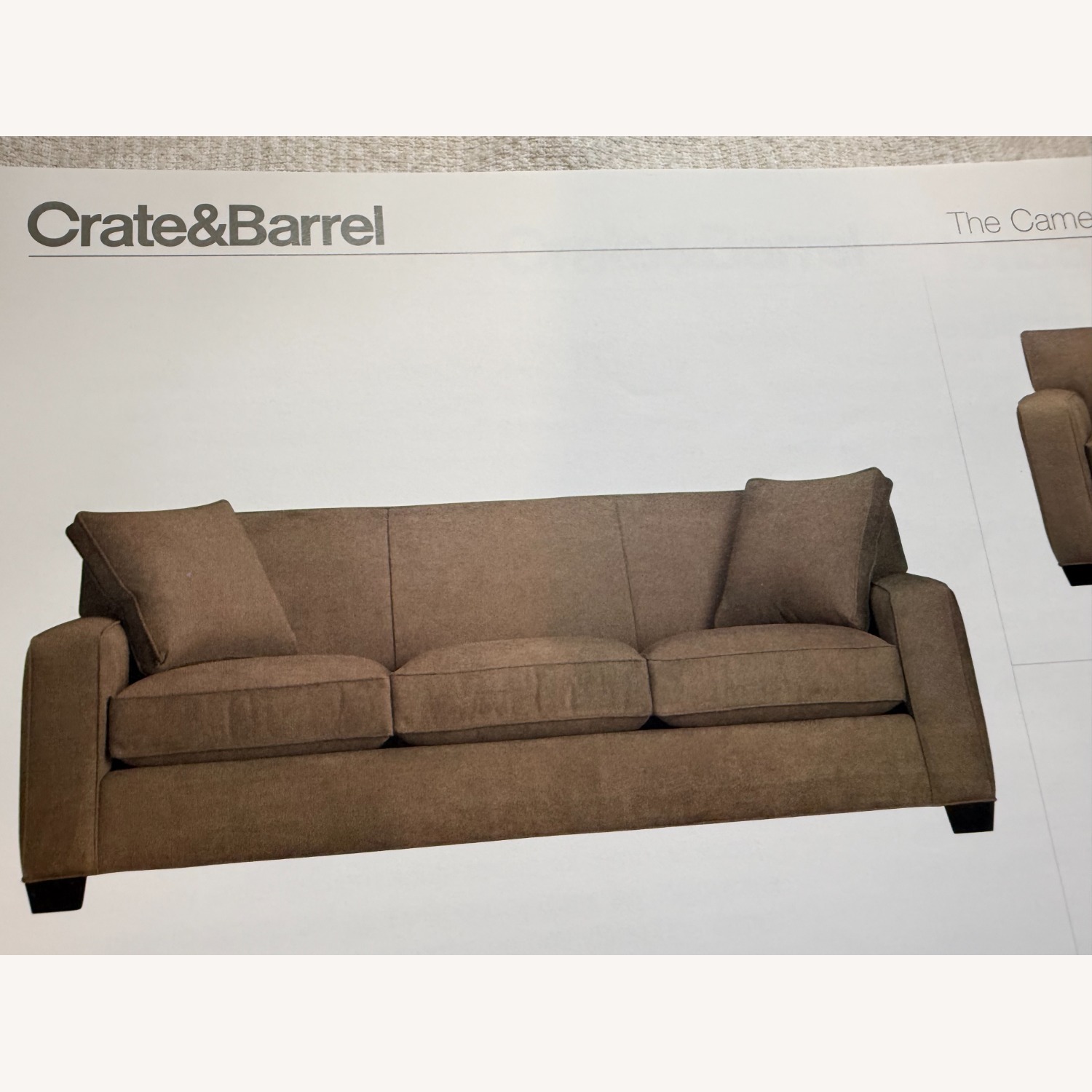 Crate & Barrel Cameron Taupe Faux Suede 3 Seat Sofa - image-5