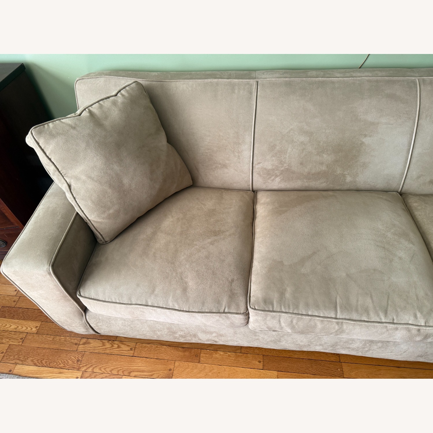 Crate & Barrel Cameron Taupe Faux Suede 3 Seat Sofa - image-4