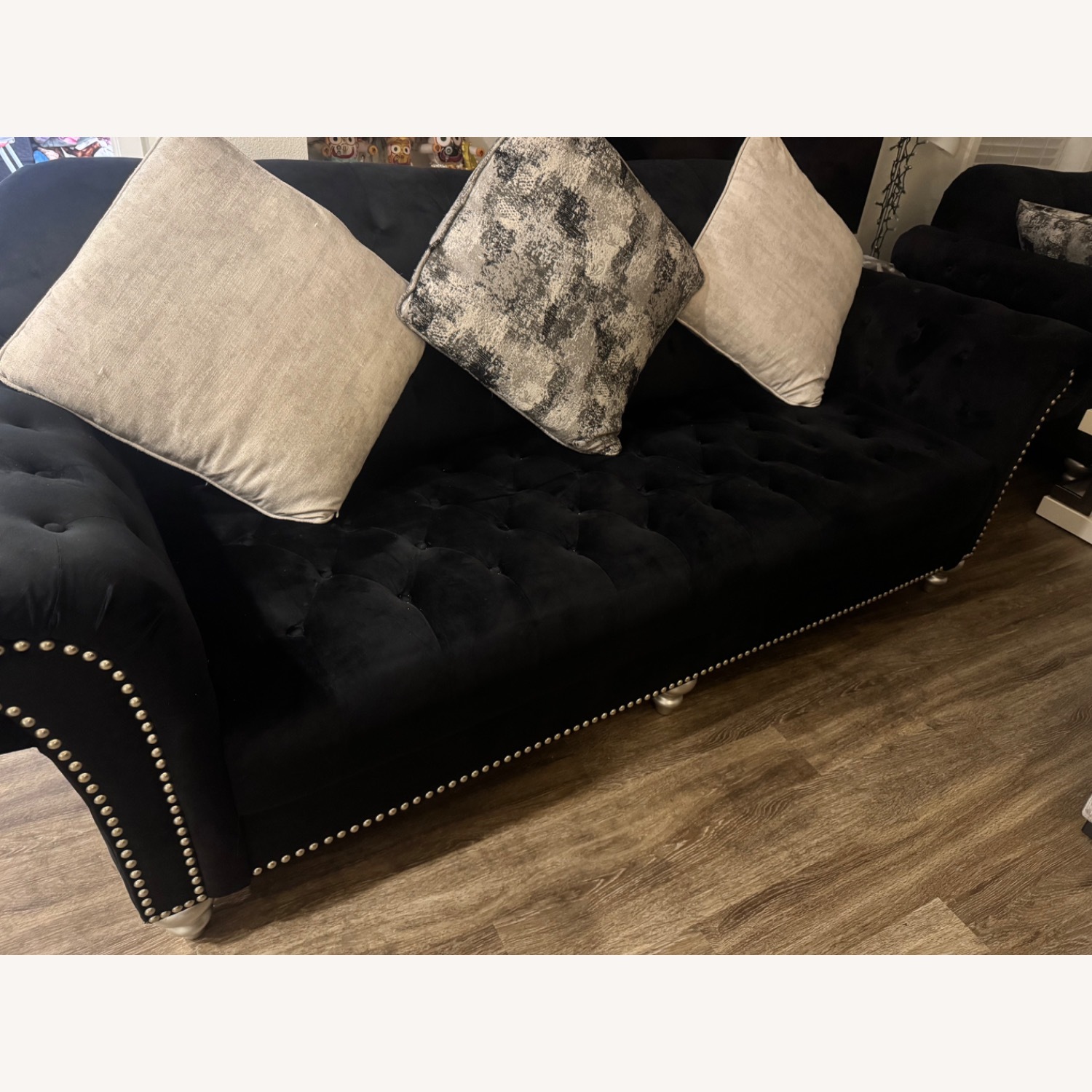 Black 3 Seater Sofa with 3 Large Cushions - image-2