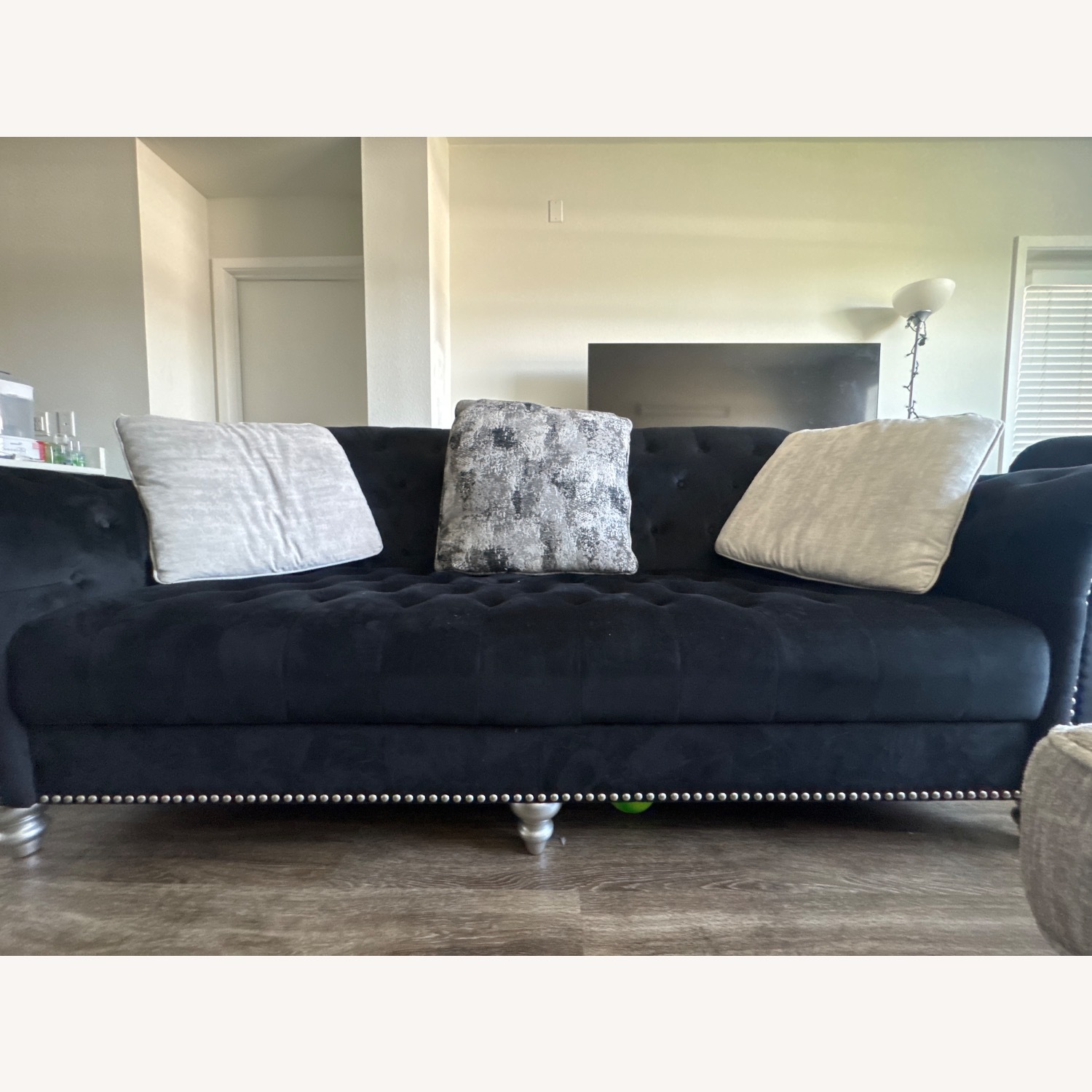 Black 3 Seater Sofa with 3 Large Cushions - image-5