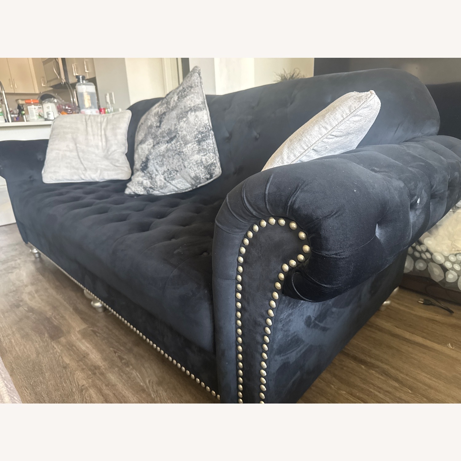 Black 3 Seater Sofa with 3 Large Cushions - image-4
