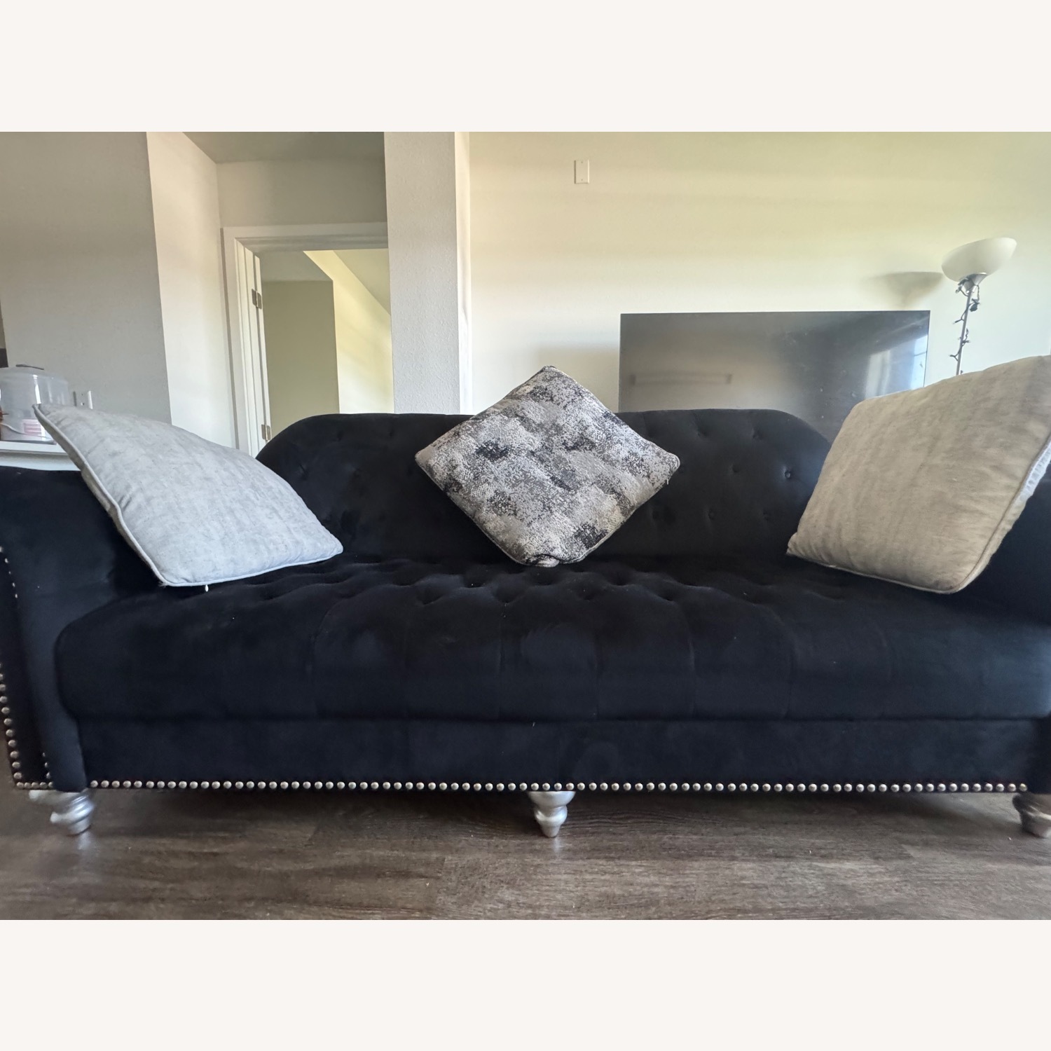 Black 3 Seater Sofa with 3 Large Cushions - image-3