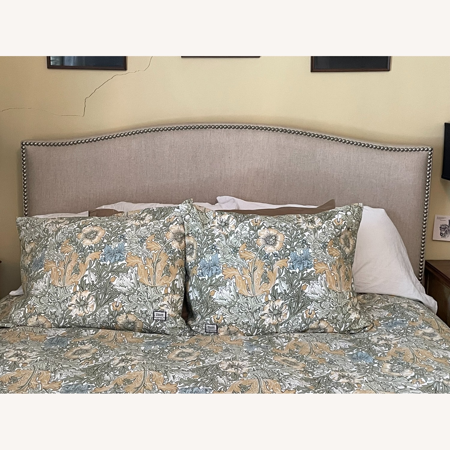 Crate & Barrel Colette Upholstered Queen Frame & Headboard - image-6