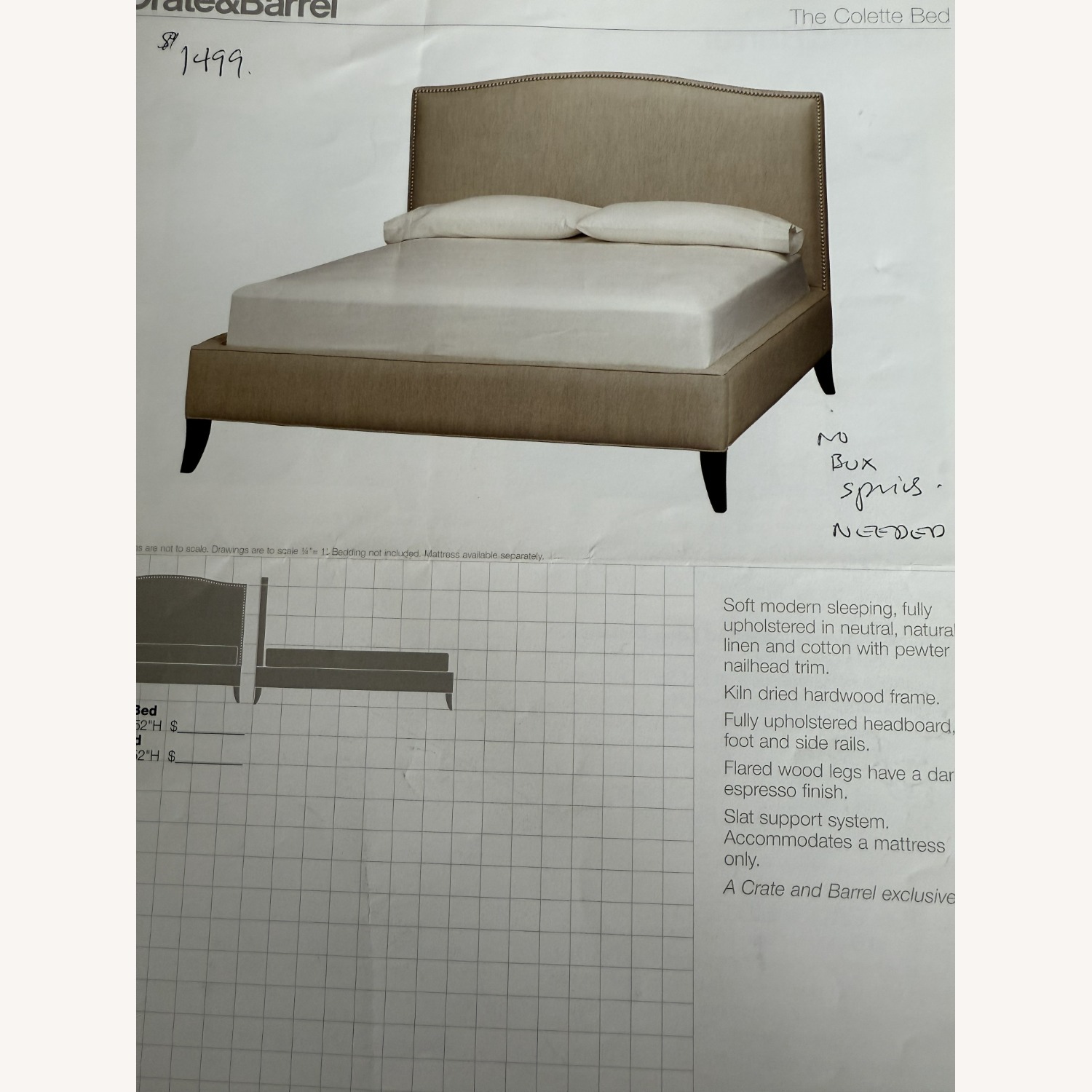 Crate & Barrel Colette Upholstered Queen Frame & Headboard - image-3
