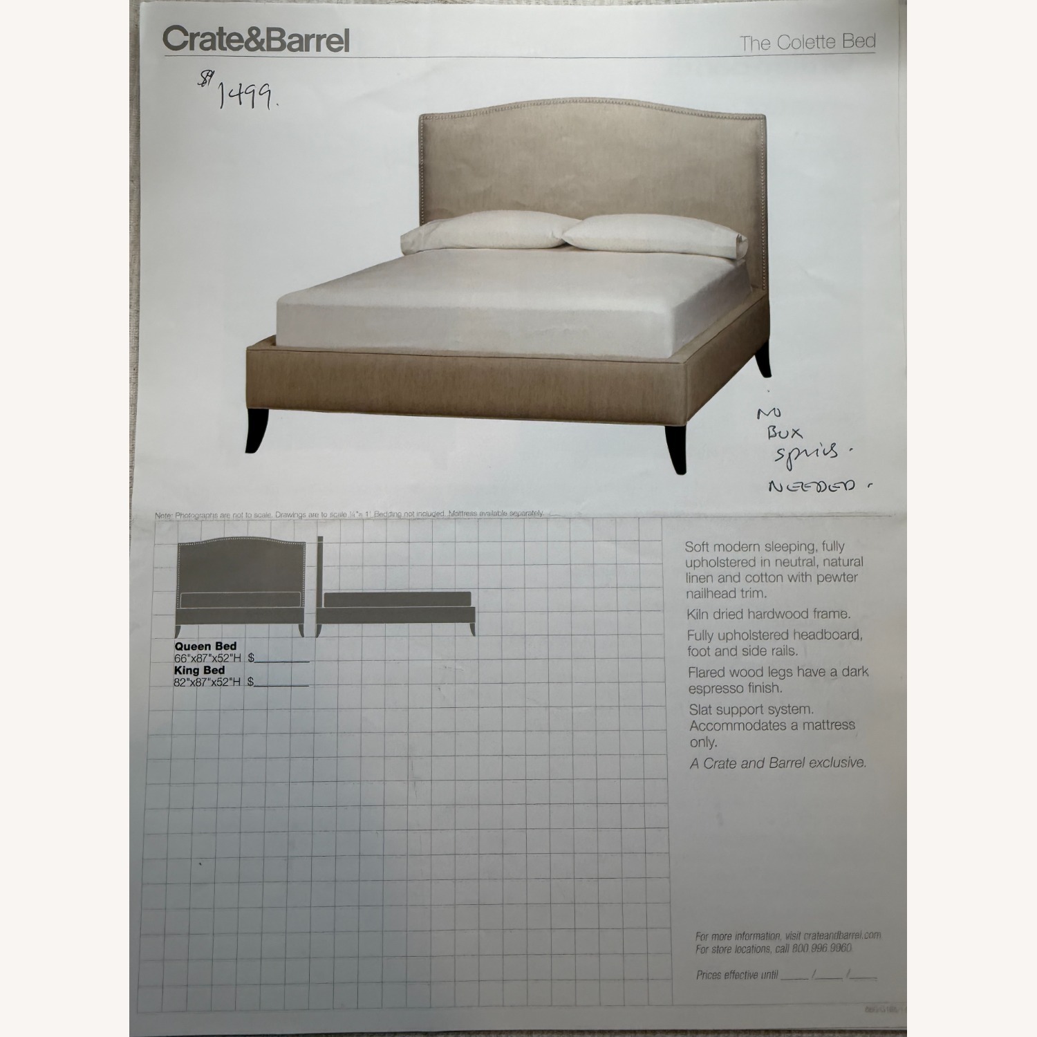 Crate & Barrel Colette Upholstered Queen Frame & Headboard - image-5