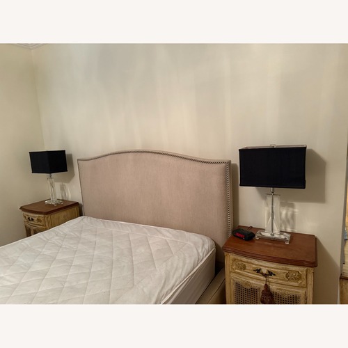 Used Crate & Barrel Colette Upholstered Queen Frame & Headboard for sale on AptDeco