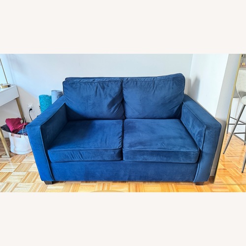 Used West Elm Henry Blue Velvet Sleeper Sofa for sale on AptDeco