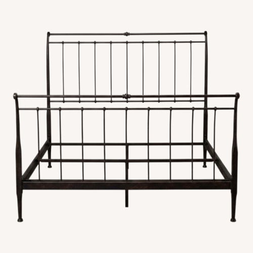 Used Crate & Barrel Sleigh Queen Black Iron Bed Frame for sale on AptDeco
