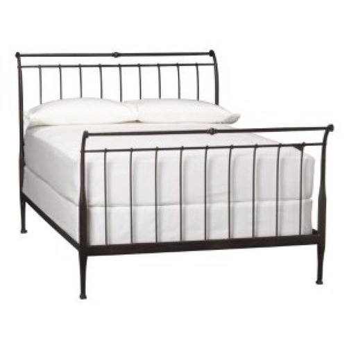 Used Crate & Barrel Sleigh Queen Black Iron Bed Frame for sale on AptDeco