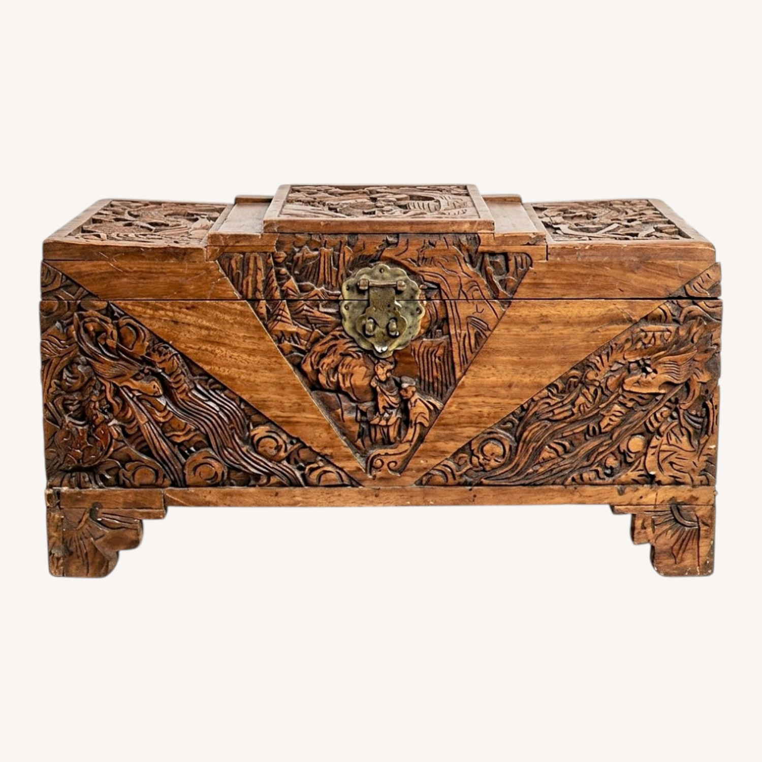 Vintage Oriental Hand Carved Dragon Camphor Box - image-0