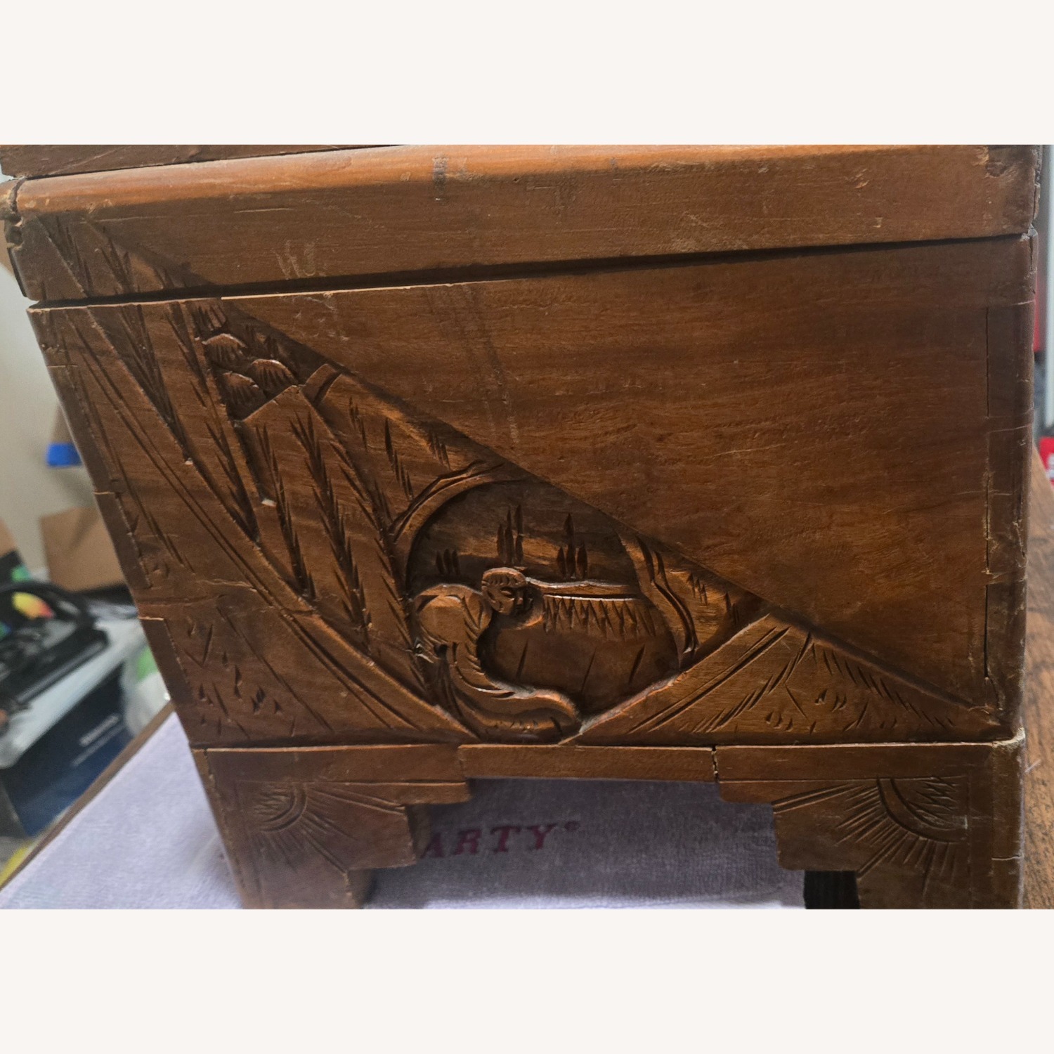 Vintage Oriental Hand Carved Dragon Camphor Box - image-2