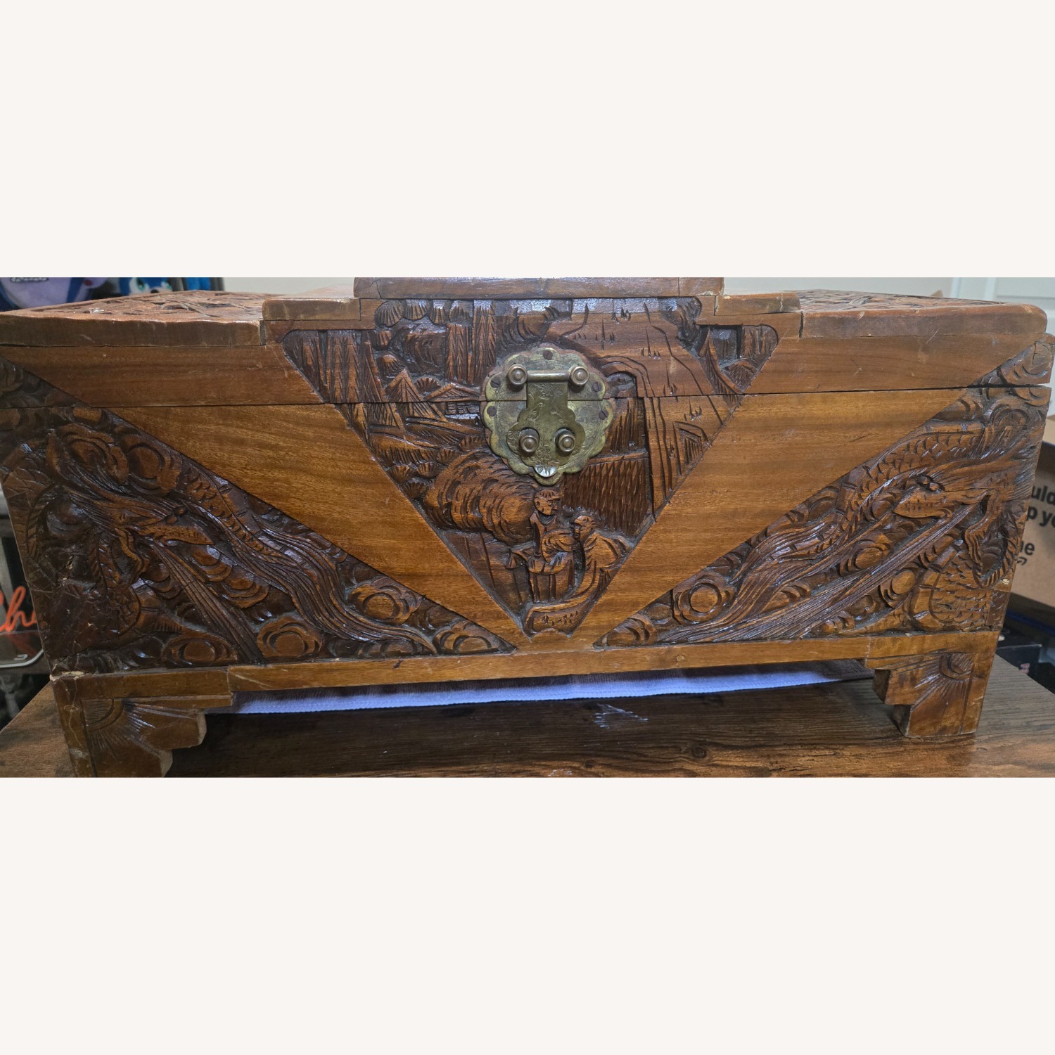 Vintage Oriental Hand Carved Dragon Camphor Box - image-10