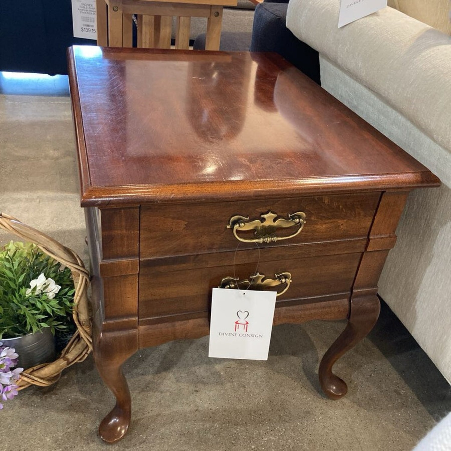 Vintage Queen Anne Solid Cherry 1-Drawer Table - image-3