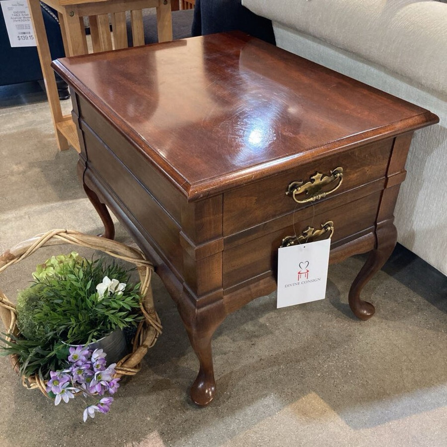 Vintage Queen Anne Solid Cherry 1-Drawer Table - image-2