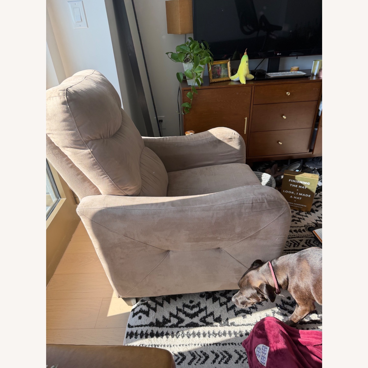 Light Brown Suede Recliner - image-2