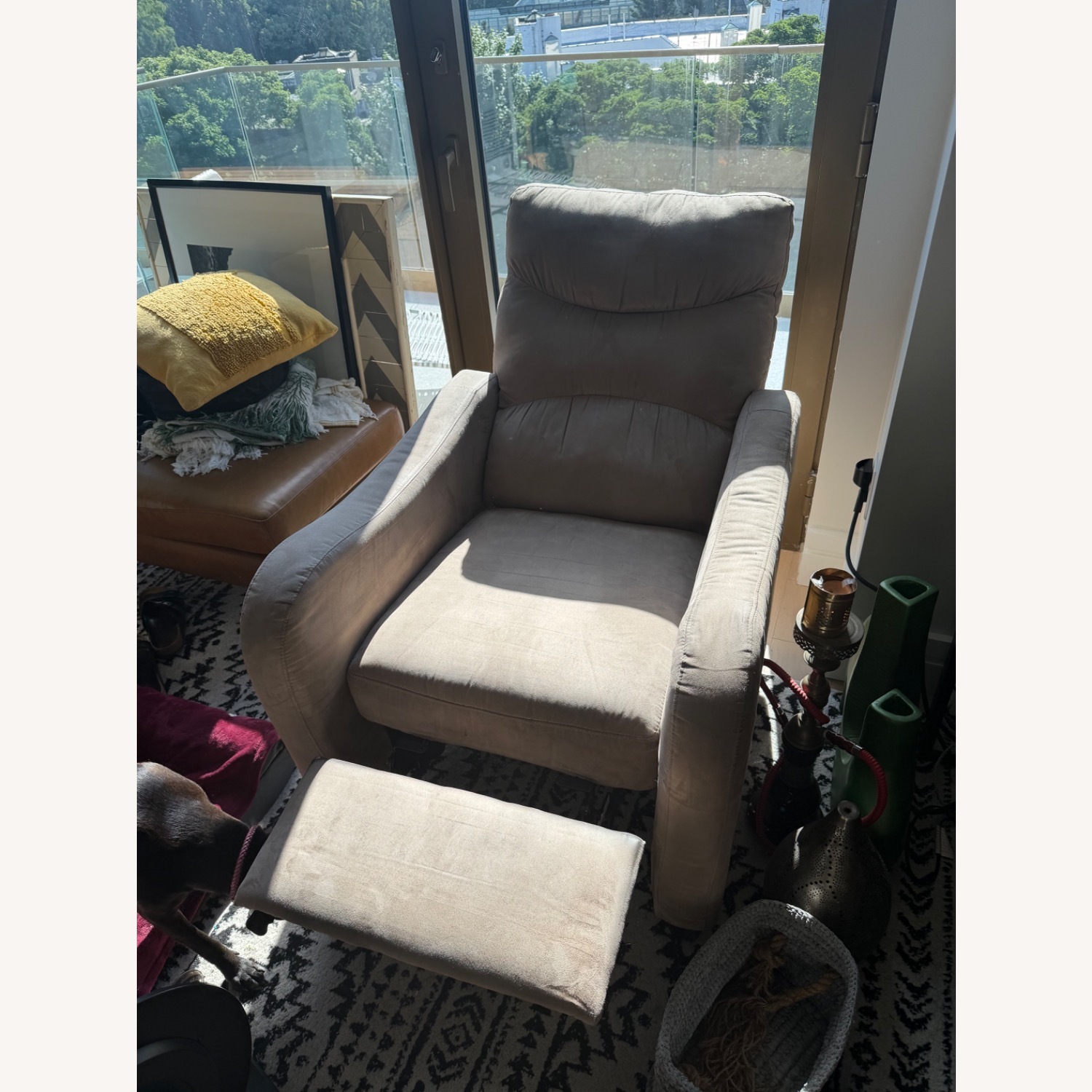 Light Brown Suede Recliner - image-4