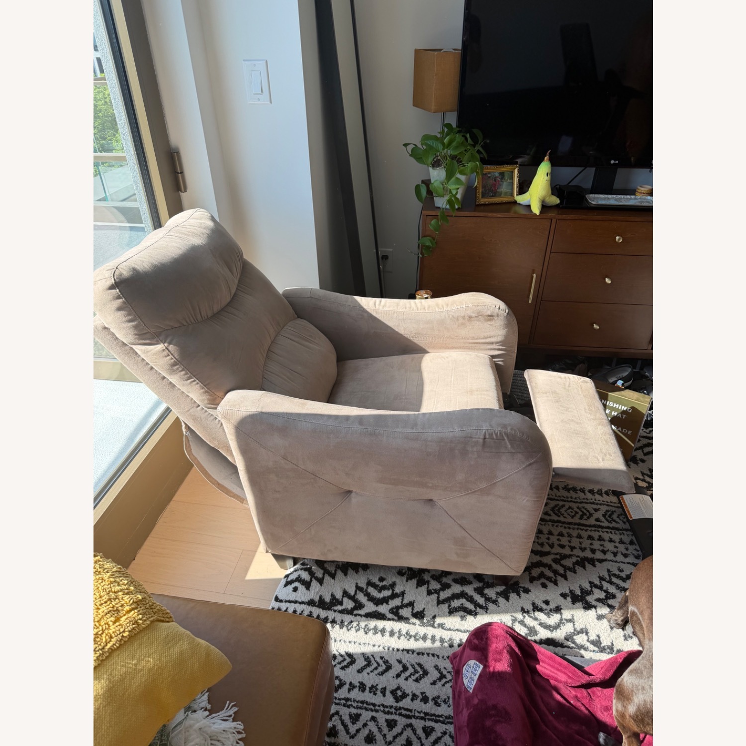 Light Brown Suede Recliner - image-3