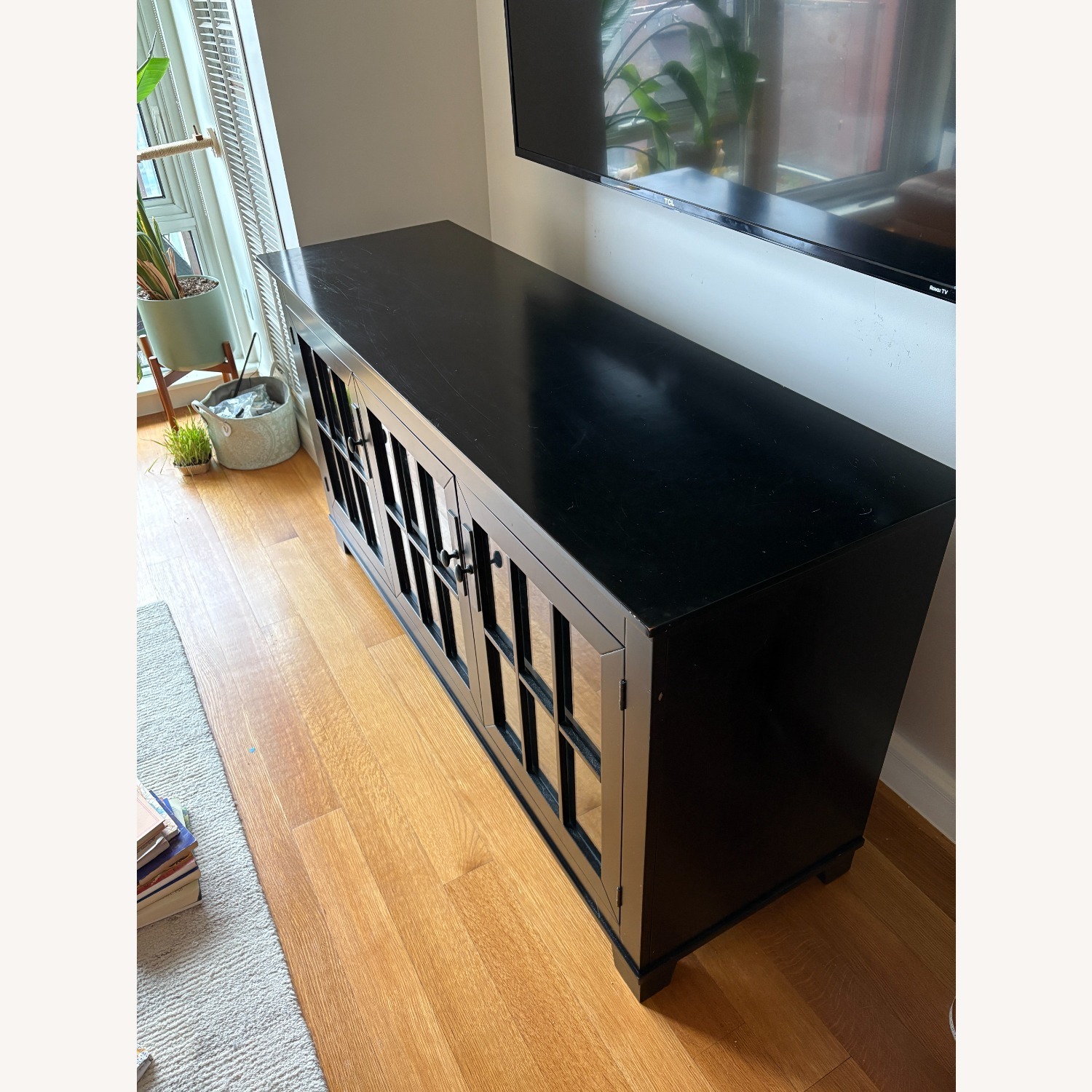 Black TV Console Media Cabinet Credenza W Glass - image-3
