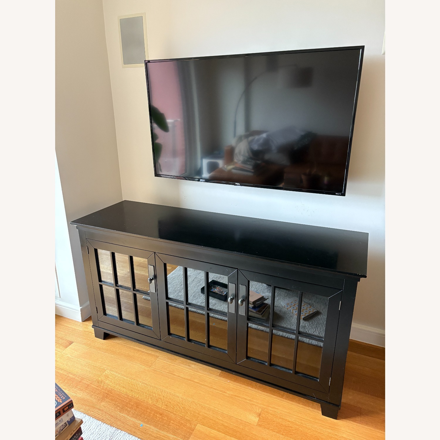 Black TV Console Media Cabinet Credenza W Glass - image-1
