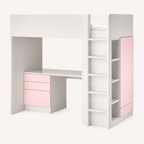 Used IKEA Smastad Pink Wood Bunk Bed for sale on AptDeco