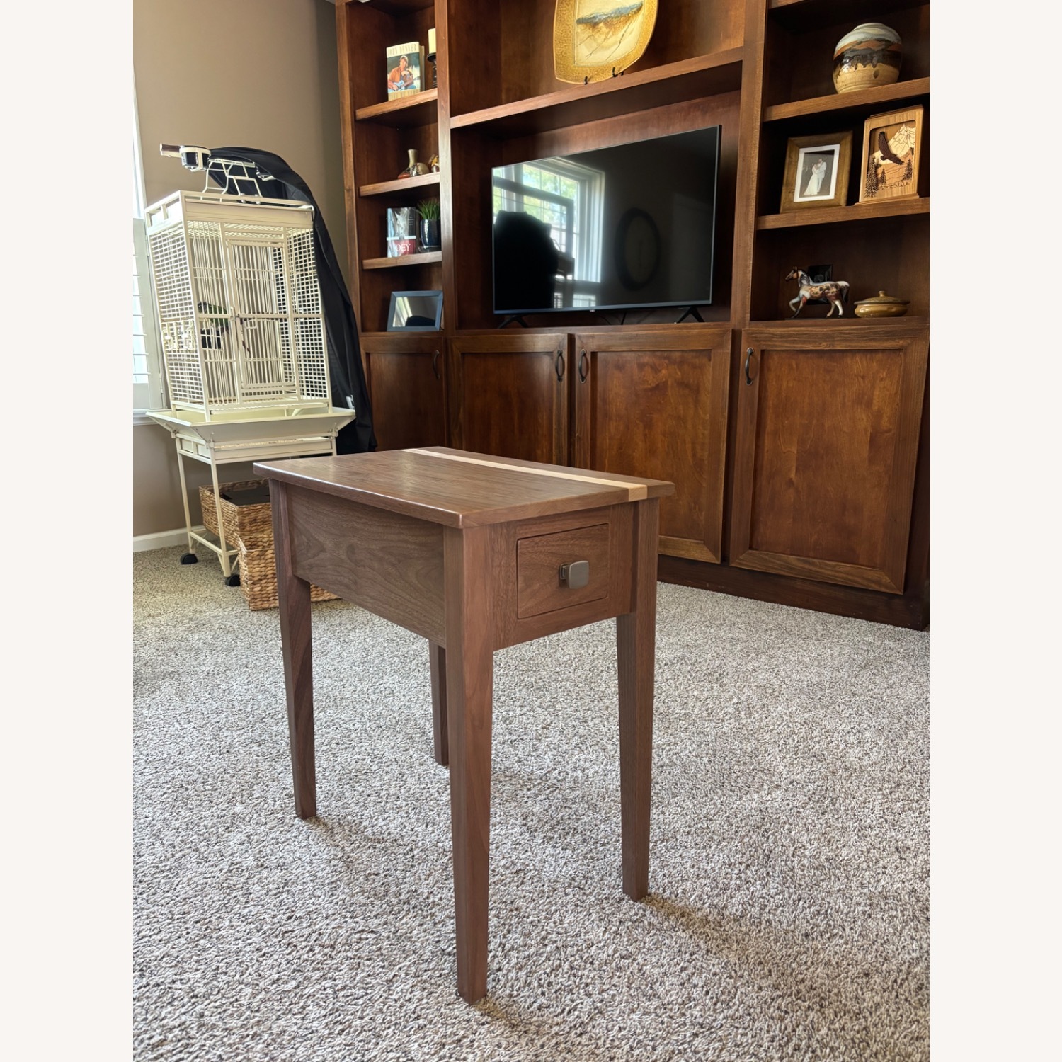 Hand Made Light Brown Wood Side Table - image-1