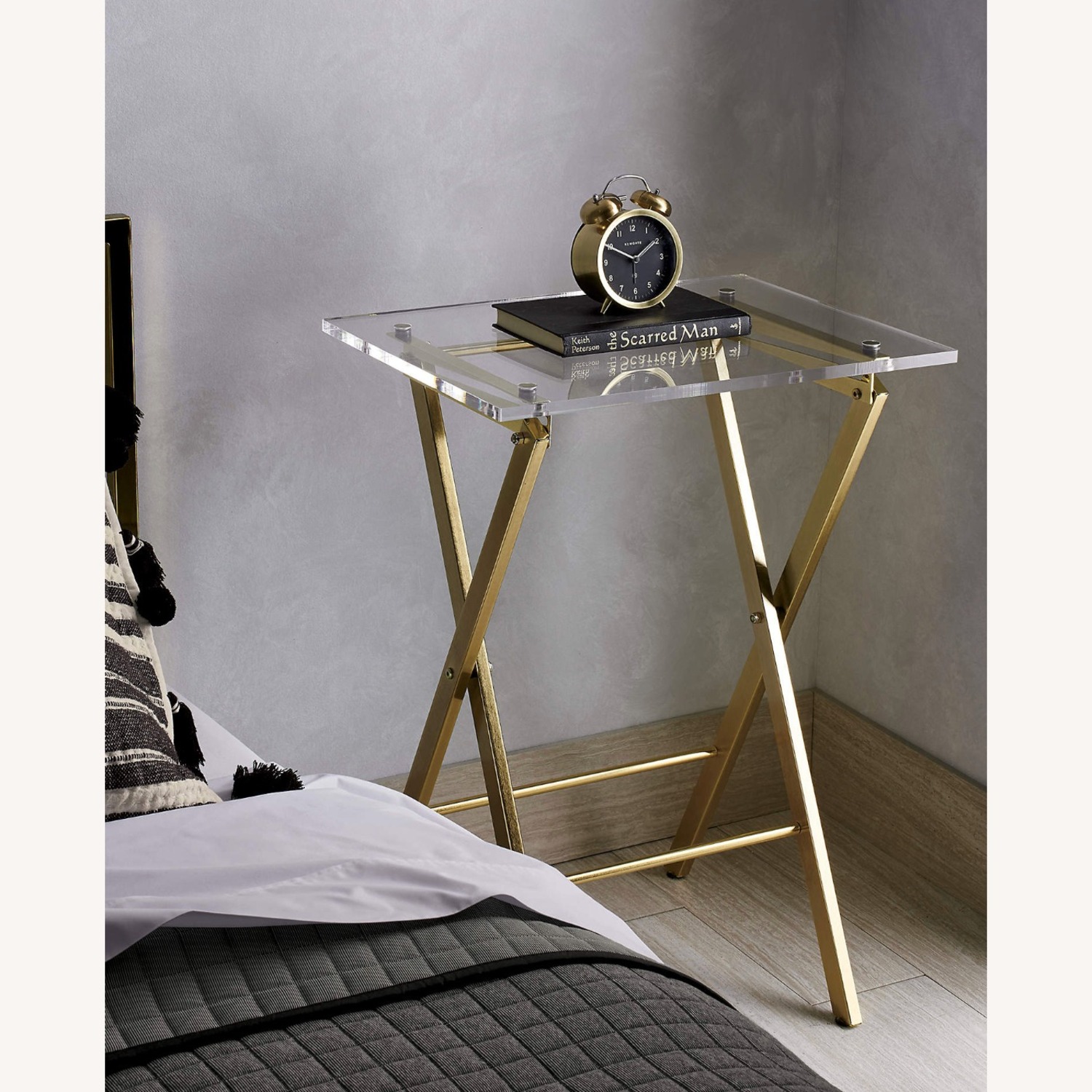 CB2 Novo Acrylic & Brass Folding Side Table - image-1